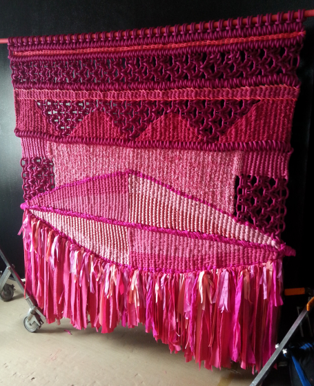 Target Corp:  Giant Hot Pink Macrame and Textile Weaving for Photoshoot Backdrop
