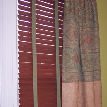 Arty mixed media drapes and custom blinds