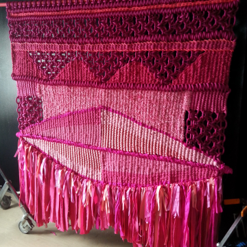 Target Corp:  Giant Hot Pink Macrame and Textile Weaving for Photoshoot Backdrop
